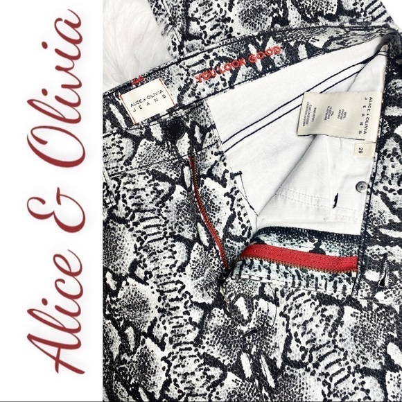 ALICE + OLIVIA Snakeprint Skinny Stretchy High Rise Ankle Jeans, Size 29 - Picture 5 of 9